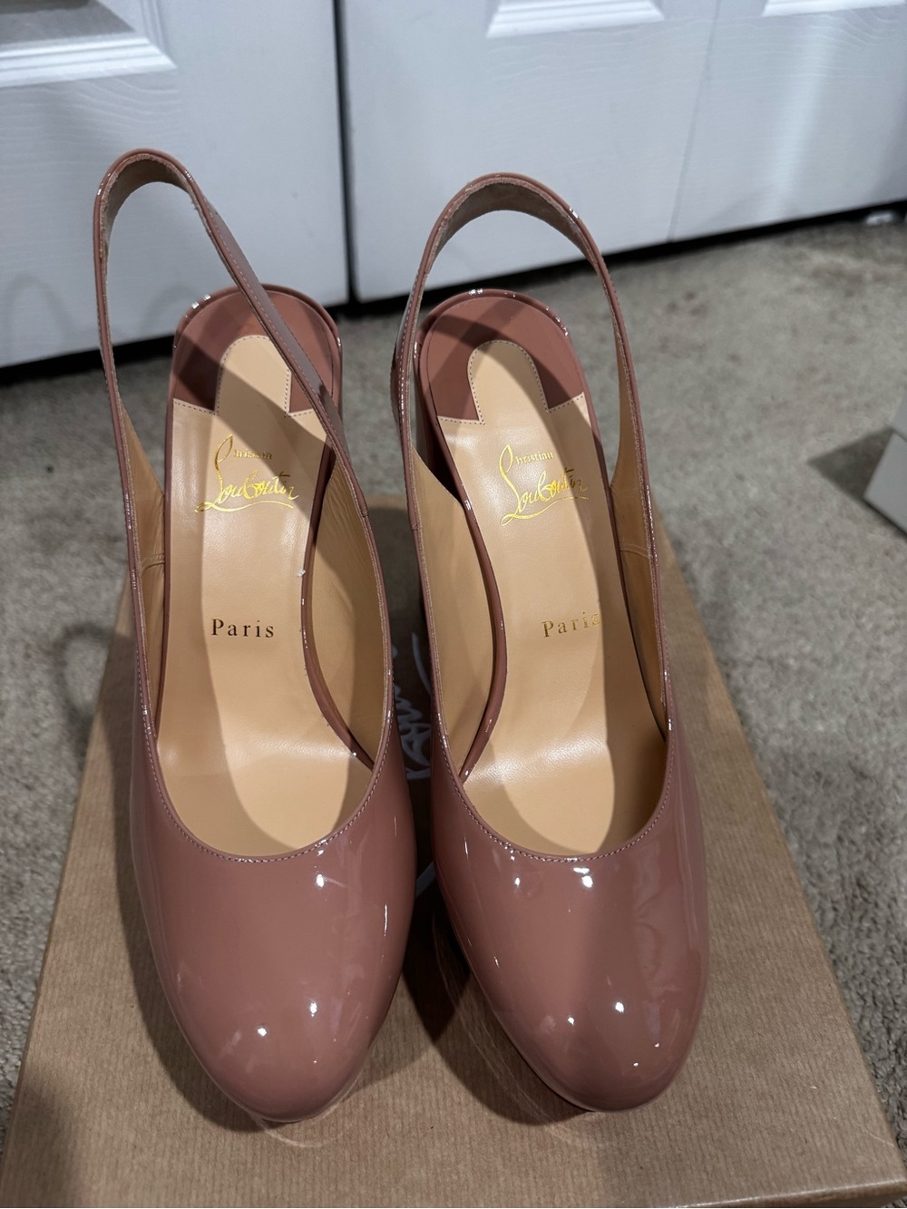 Christian Louboutin Movida Sling 130 Nude Patent Platform Heels Size 41 New